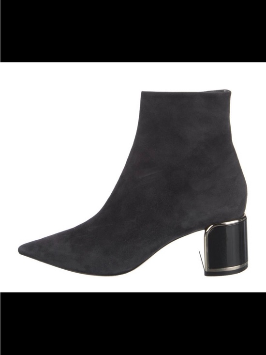 Giorgio Armani Shoes - Giorgio Armani Black Suede Pointed Toe Ankle Boots Metallic Block Heel 39.5